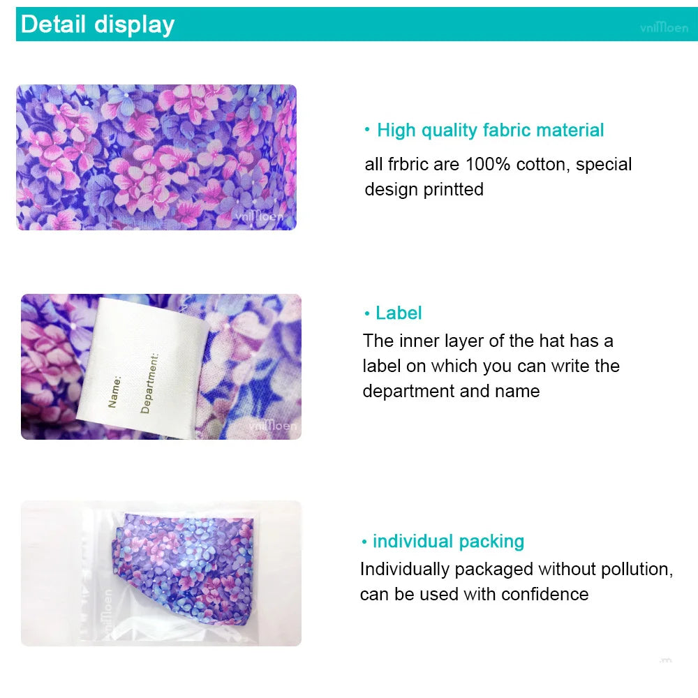 Solid Color Cotton Beauty Care Work Hat Scrubs Caps