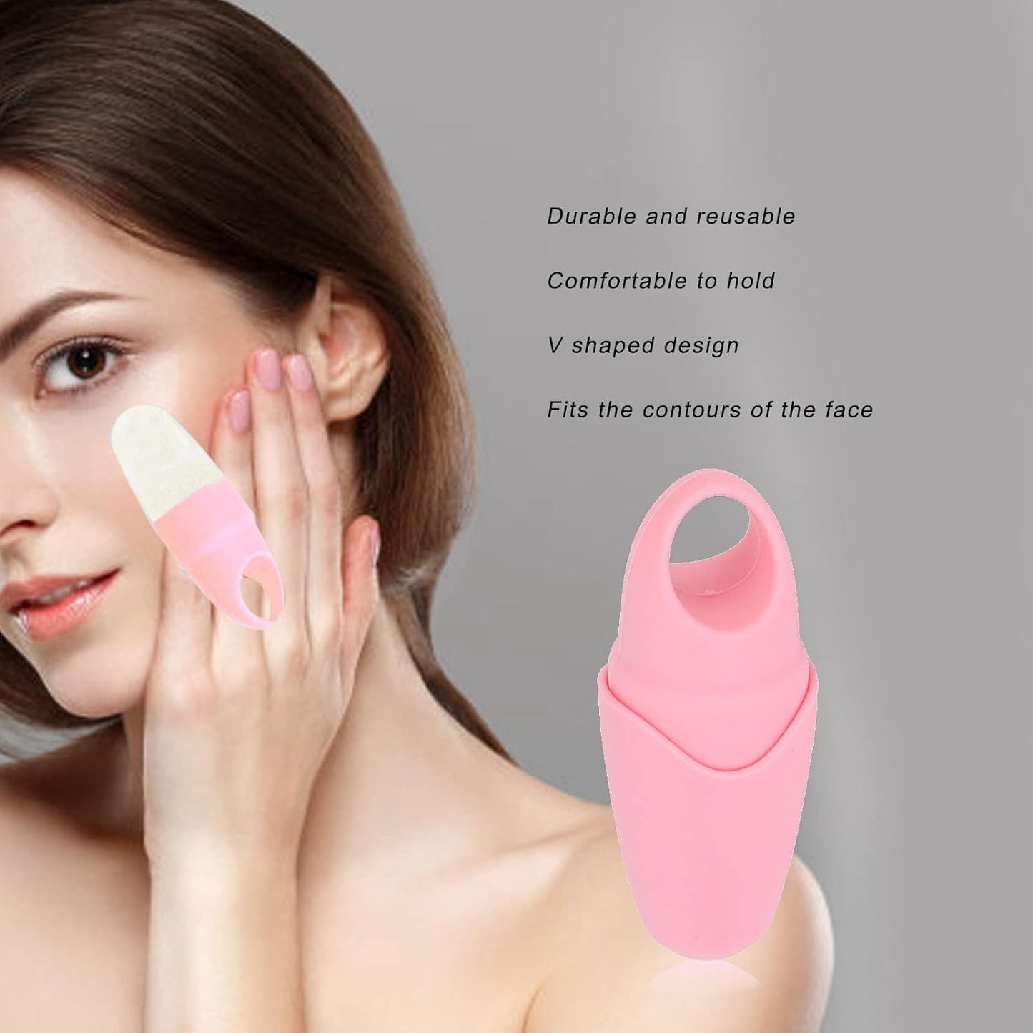 V Shaped Design DIY Making Calming Removing Puffiness Silicone Face Ice Mold Beauty Care (Pink)
