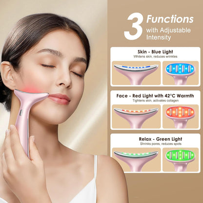 4-In-1 Multi-Area Beauty Care Device with Interchangeable Heads and Three Light Modes, Rechargeable Neck & Face Care Tool (Pastel Pink)