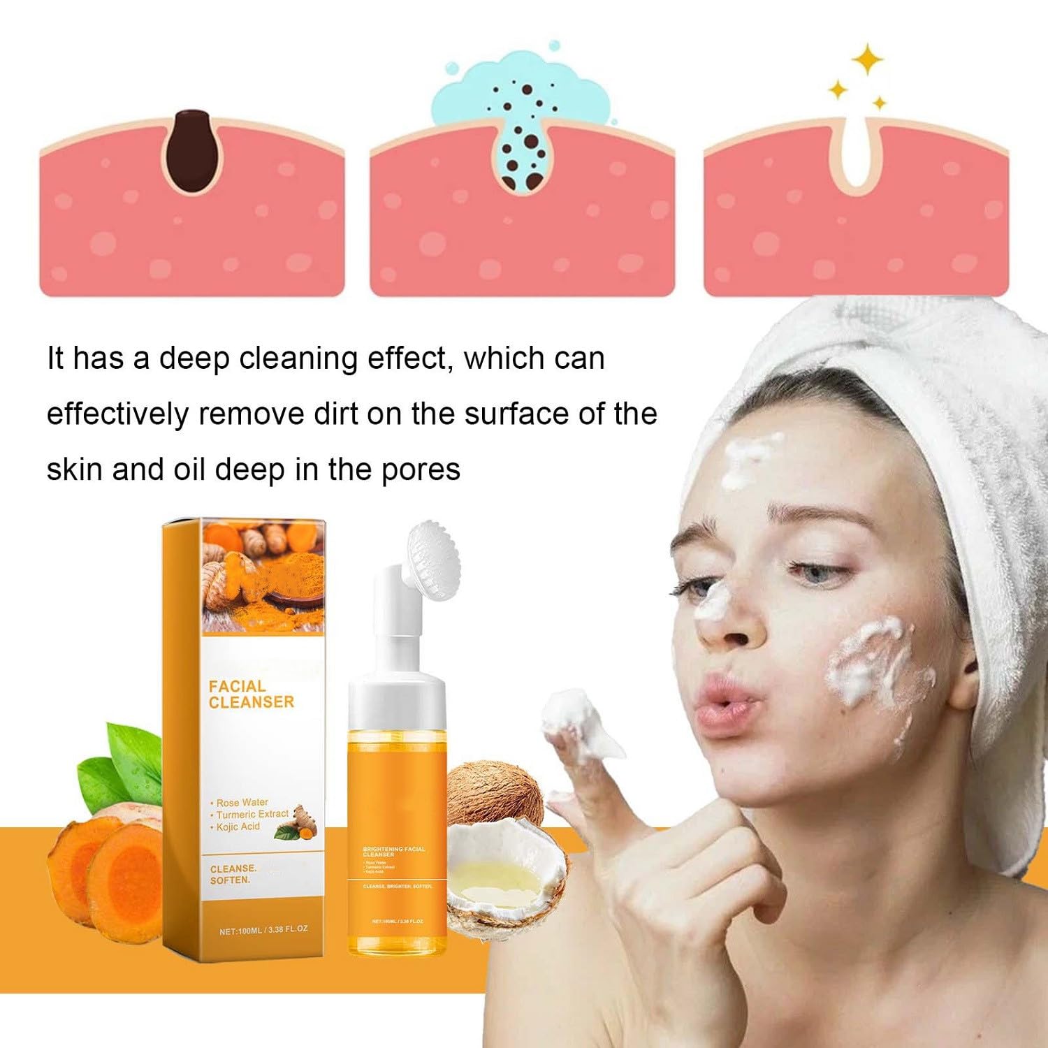 Revitalize Your Skin with Our 2Pcs Turmeric Facial Cleanser - Foaming Face Wash for a Bright, Glowing Complexion (100Ml)