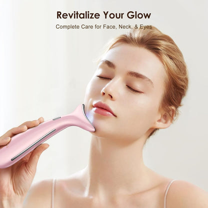 4-In-1 Multi-Area Beauty Care Device with Interchangeable Heads and Three Light Modes, Rechargeable Neck & Face Care Tool (Pastel Pink)
