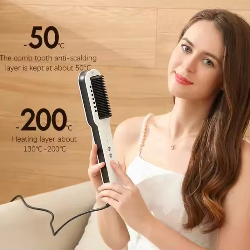 Professional Salon 2In1 Steampod Nano Spray Hair Straightener Beauty Care Hot Steam Ionic Hair Straightening Styler Comb Brush