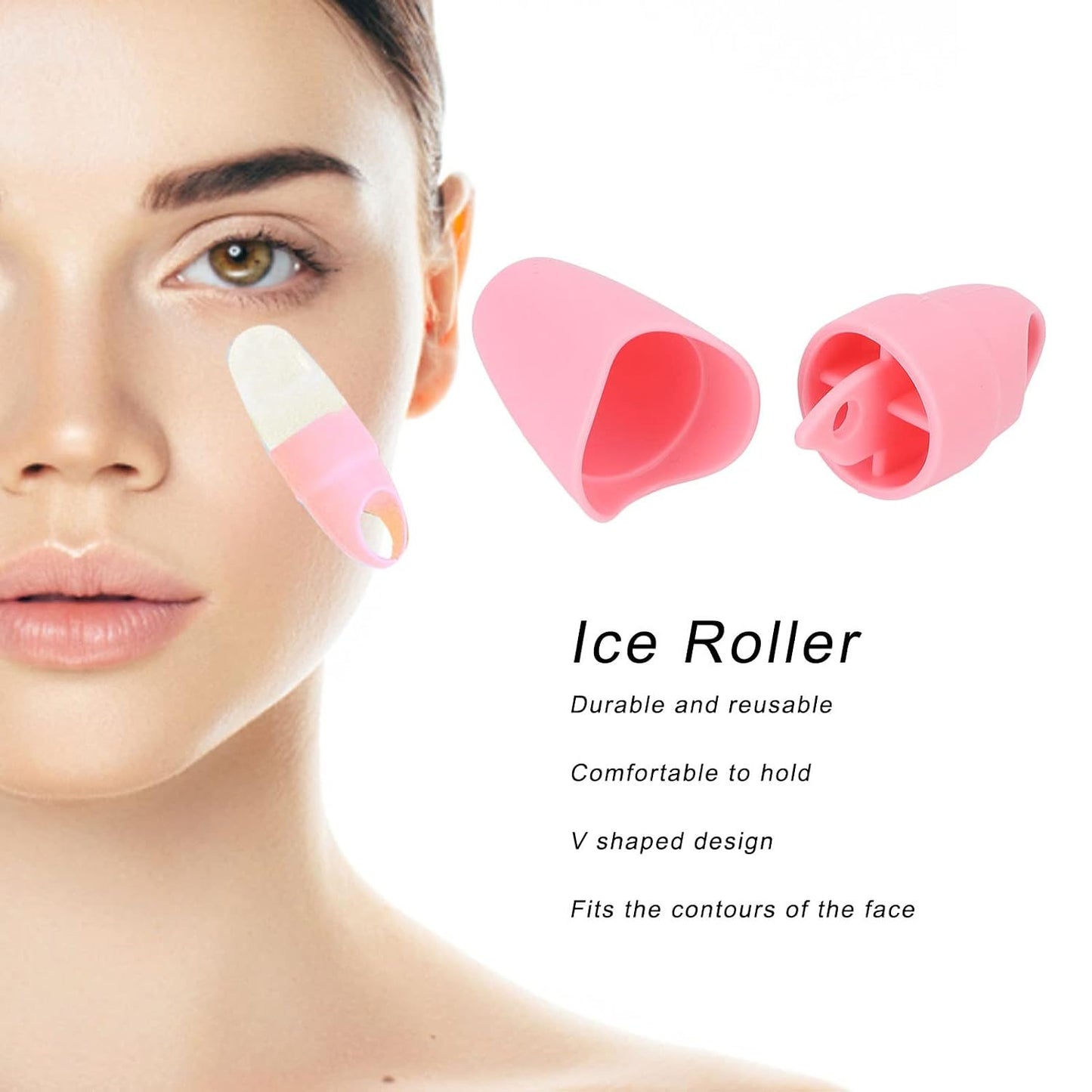 V Shaped Design DIY Making Calming Removing Puffiness Silicone Face Ice Mold Beauty Care (Pink)