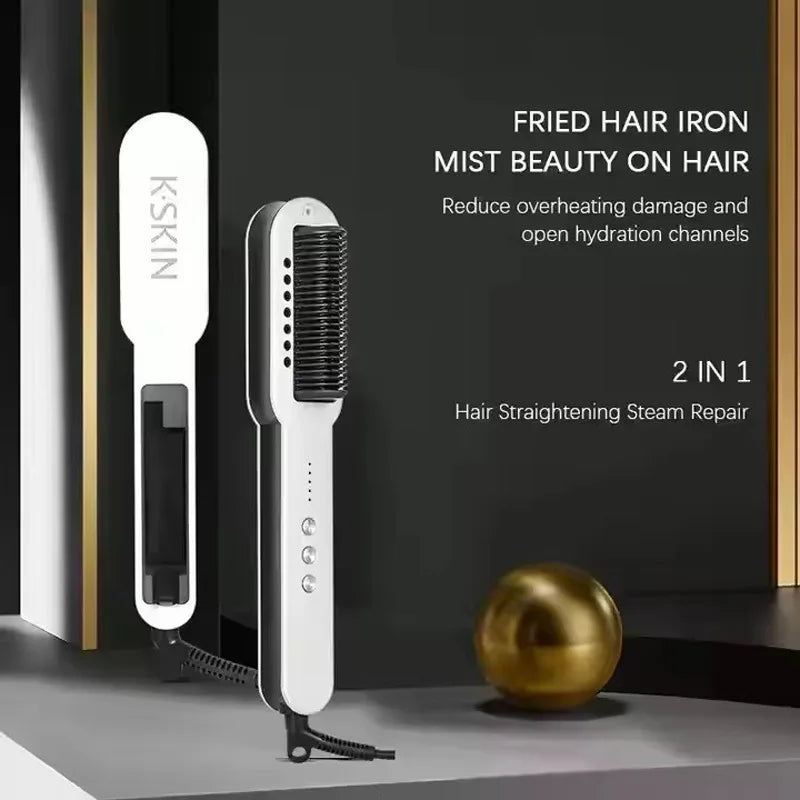 Professional Salon 2In1 Steampod Nano Spray Hair Straightener Beauty Care Hot Steam Ionic Hair Straightening Styler Comb Brush
