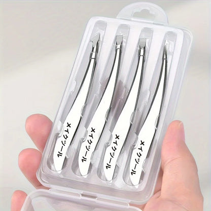 4Pcs Stainless Steel Tweezers Set, Eyebrow, Nose & Face Hair Removal Tools, Fragrance-Free, Beauty Care Accessories